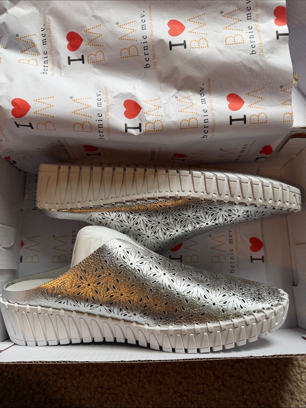 bernie mev. Silver Slip-On Mules
